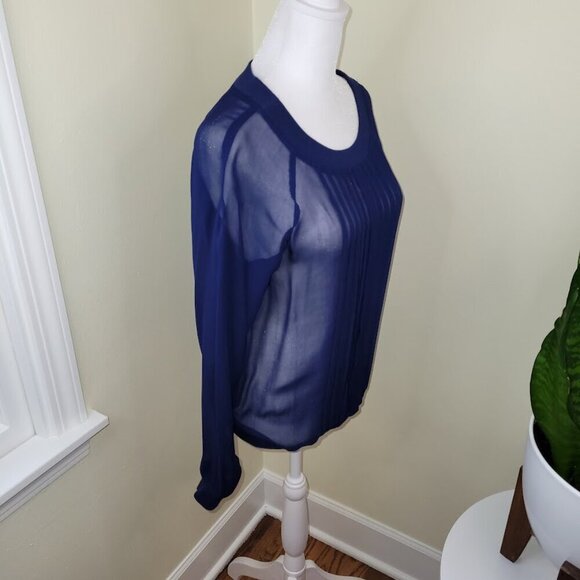 Anthropologie “ONE FINE DAY” Sheer Blue Blouse Round Neck Long Sleeve Size XS - Picture 7 of 14